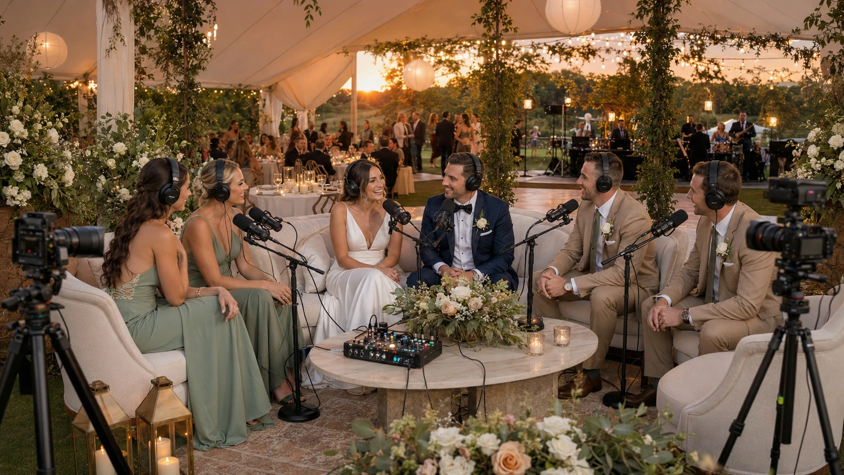 A garden wedding podcast with a completely different couple and guests